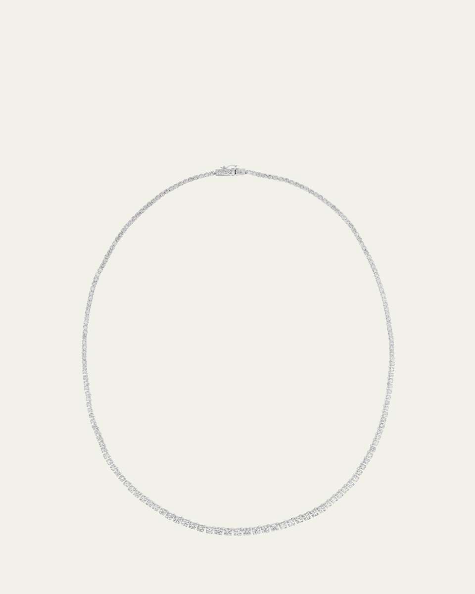 14K White Gold Flawless Graduating Diamond Tennis Necklace, 17"L